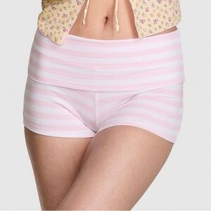 Pink by Frankie’s Bikinis Pink & White Striped Foldover Shorts